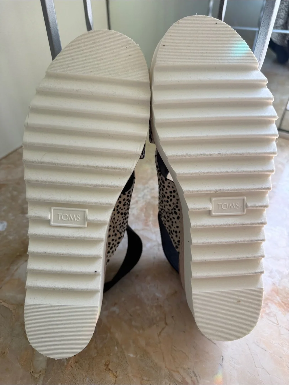 TOMS Leopard-Print Crisscross Slingback Sandals in Black and Cream - Picture 4 of 7